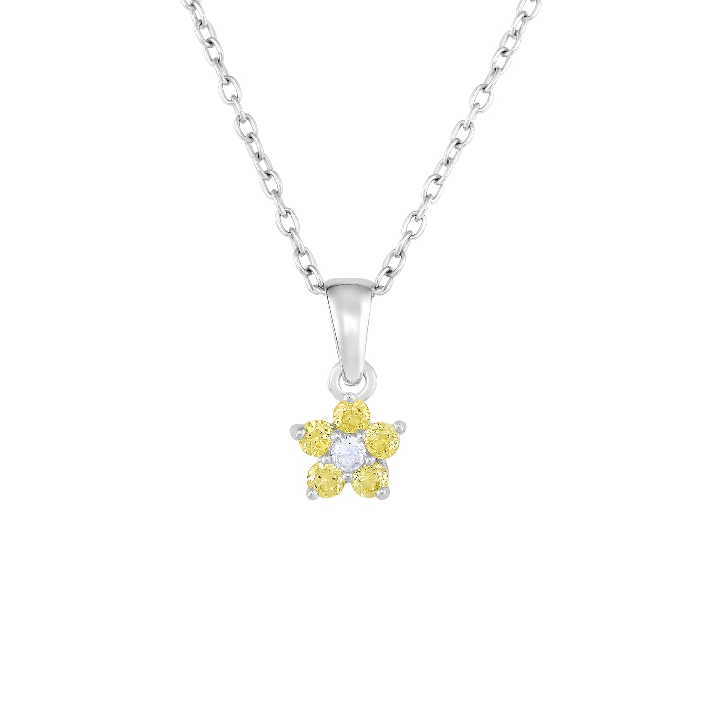 Sterling Silver Small Birthstone Flower Charm Necklace
