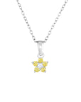 CZ Small Birthstone Flower Charm Necklace in Sterling Silver
