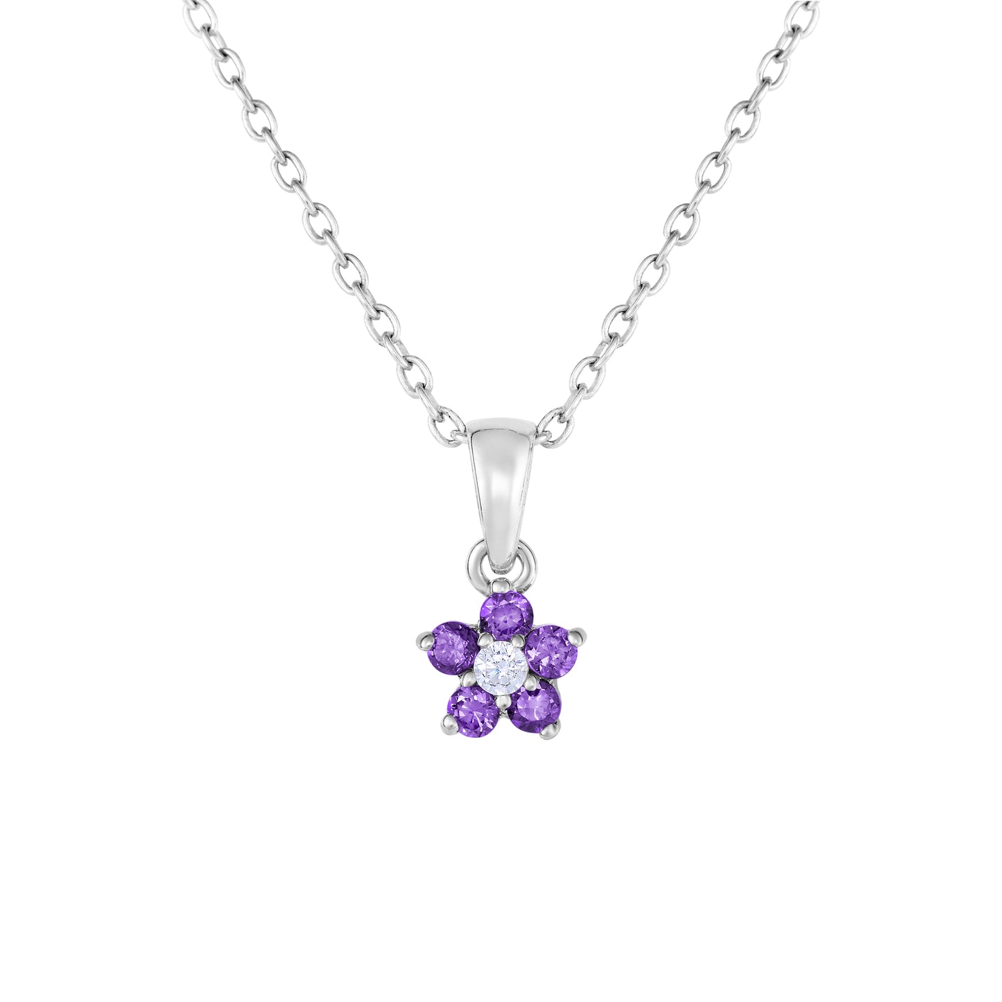 Sterling Silver Small Birthstone Flower Charm Necklace