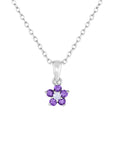 CZ Small Birthstone Flower Charm Necklace in Sterling Silver