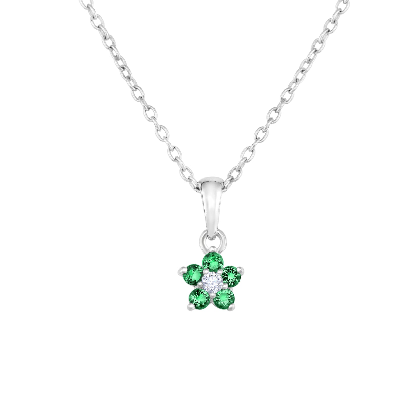 Sterling Silver Small Birthstone Flower Charm Necklace