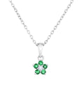 CZ Small Birthstone Flower Charm Necklace in Sterling Silver