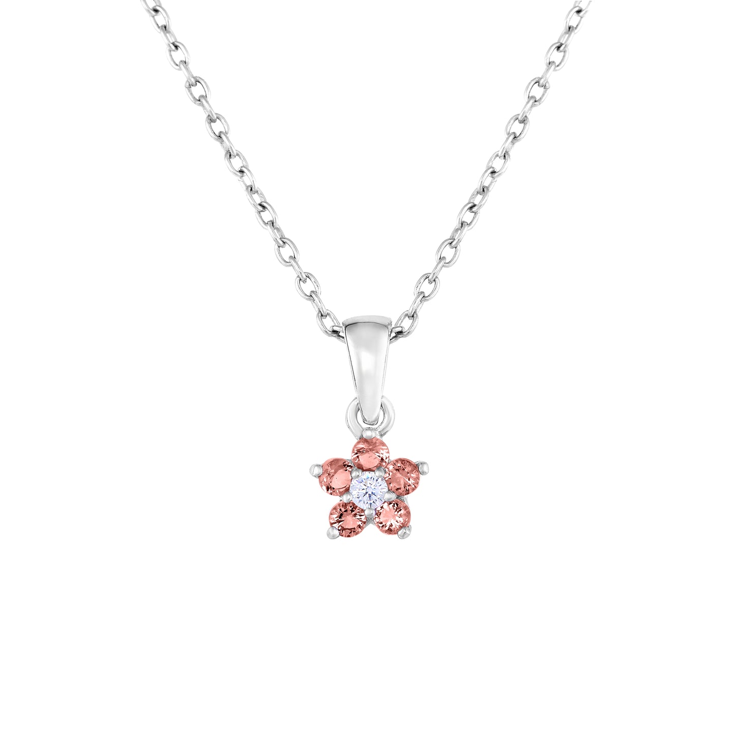 Sterling Silver Small Birthstone Flower Charm Necklace
