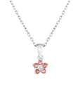 CZ Small Birthstone Flower Charm Necklace in Sterling Silver
