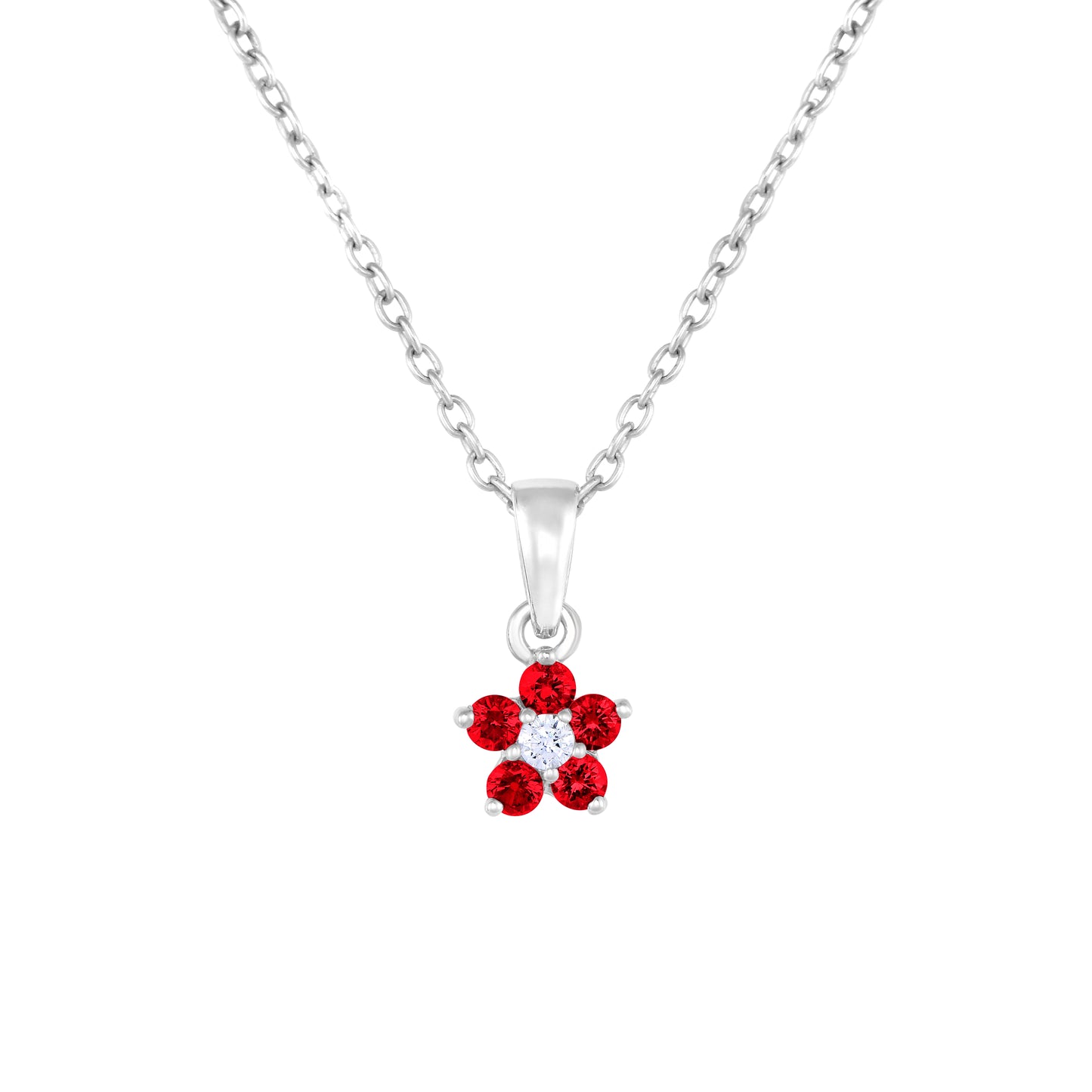 Sterling Silver Small Birthstone Flower Charm Necklace