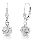 14k White Gold Diamond-Cut Ball Dangle Earrings