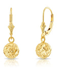 14k Yellow Gold Sparkle Ball Dangle Earrings With Diamond-Cuts