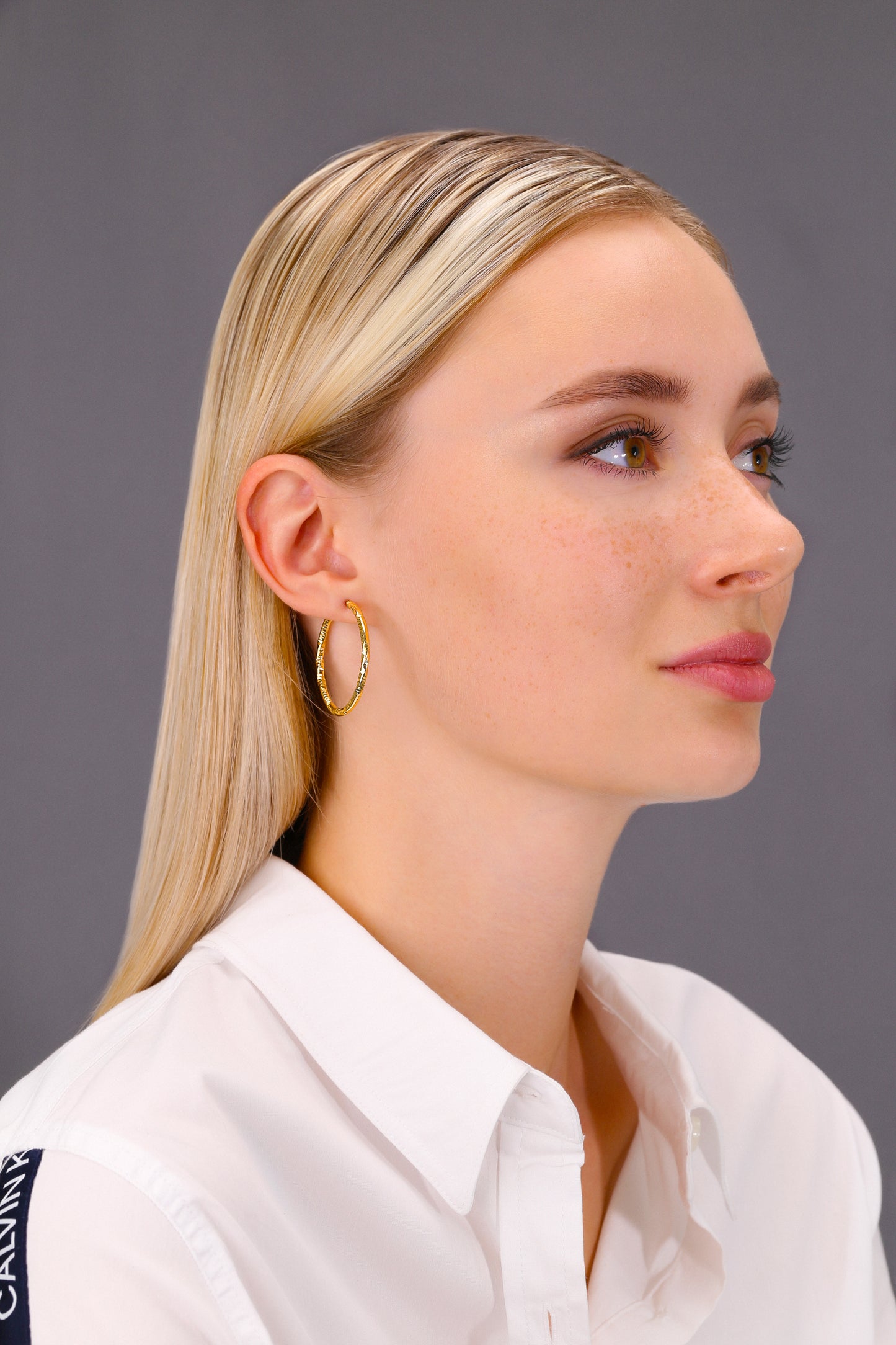 14k Yellow Gold Textured Hoop Earrings, The Spiral Collection