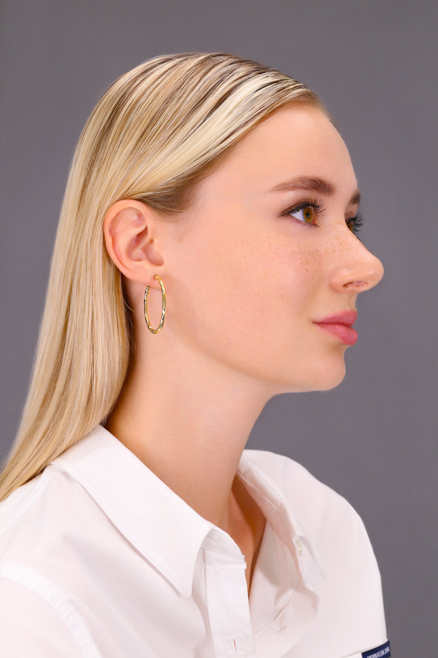 14k Yellow Gold Textured Hoop Earrings, The Spiral Collection