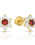 14K Yellow Gold Birthstone Halo Flower Stud Earrings, Available in 12 Colors