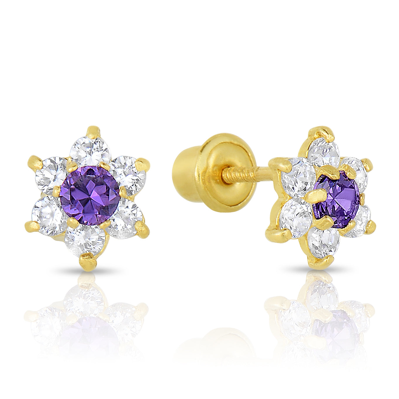 14K Yellow Gold Birthstone Halo Flower Stud Earrings