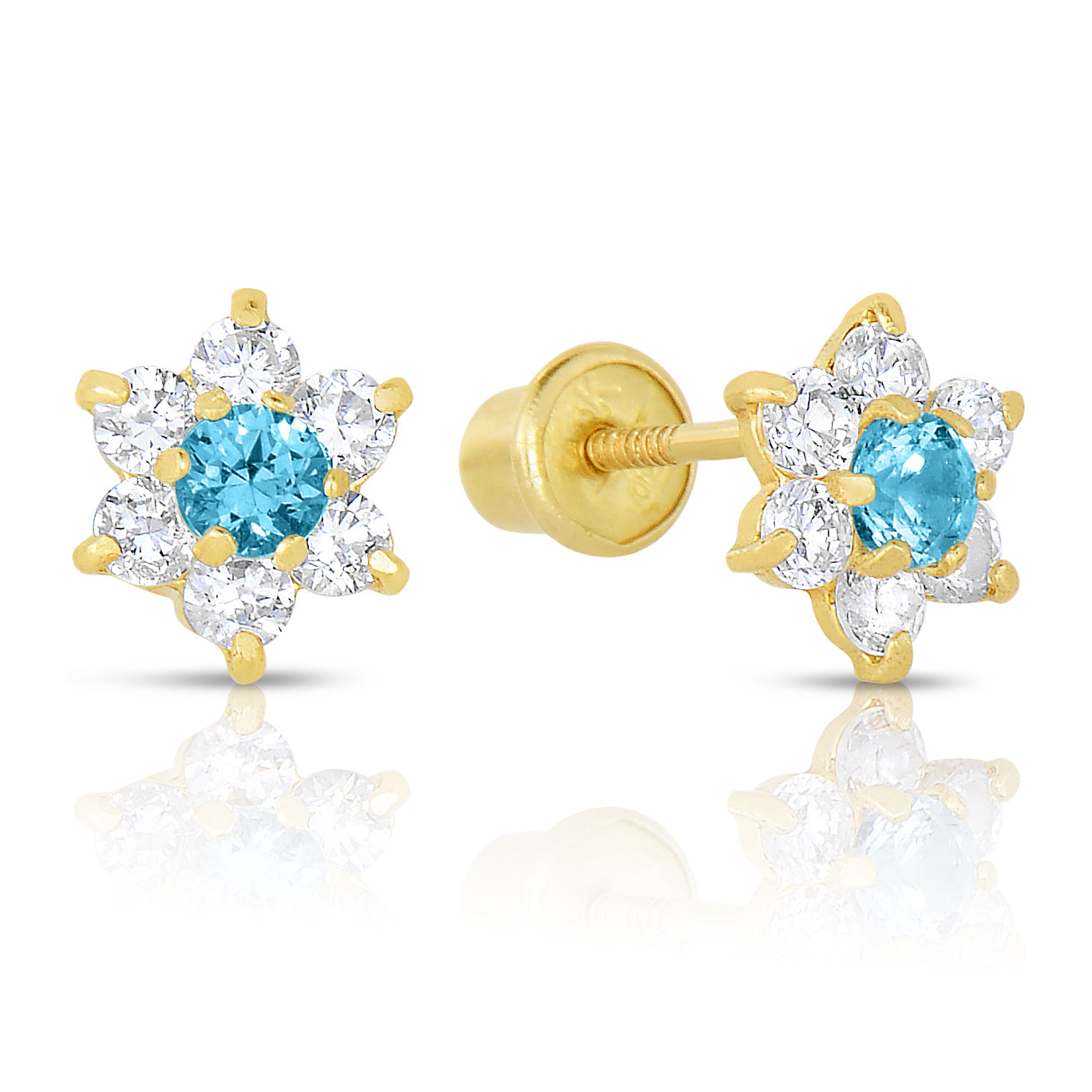 14K Yellow Gold Birthstone Halo Flower Stud Earrings