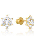 14K Yellow Gold Birthstone Halo Flower Stud Earrings, Available in 12 Colors