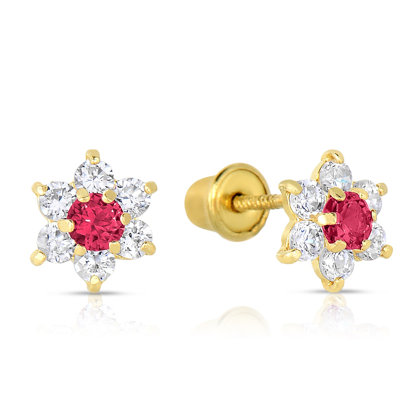 14K Yellow Gold Birthstone Halo Flower Stud Earrings