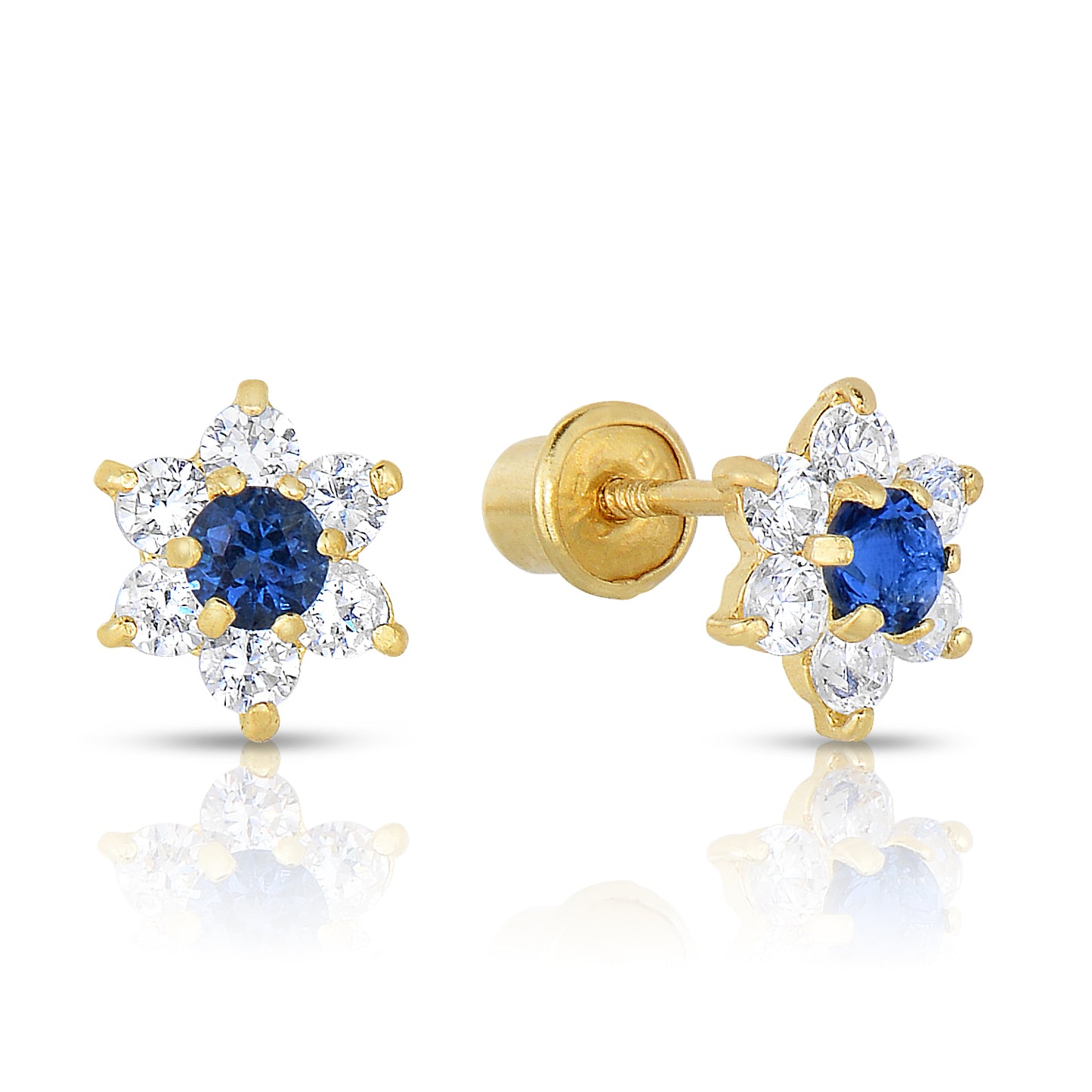 14K Yellow Gold Birthstone Halo Flower Stud Earrings