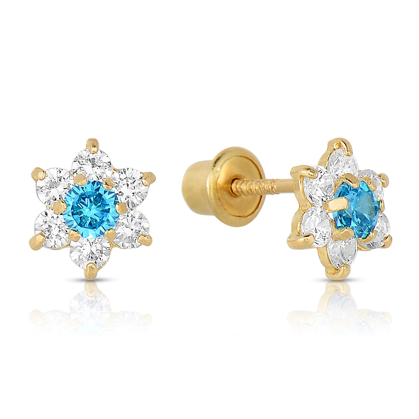 14K Yellow Gold Birthstone Halo Flower Stud Earrings