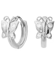 CZ Tiny Butterfly Round Huggie Hoop Earrings In in Sterling Silver