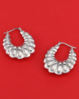 Shrimp-textured Medium Oval Hoop Earrings in Sterling Silver