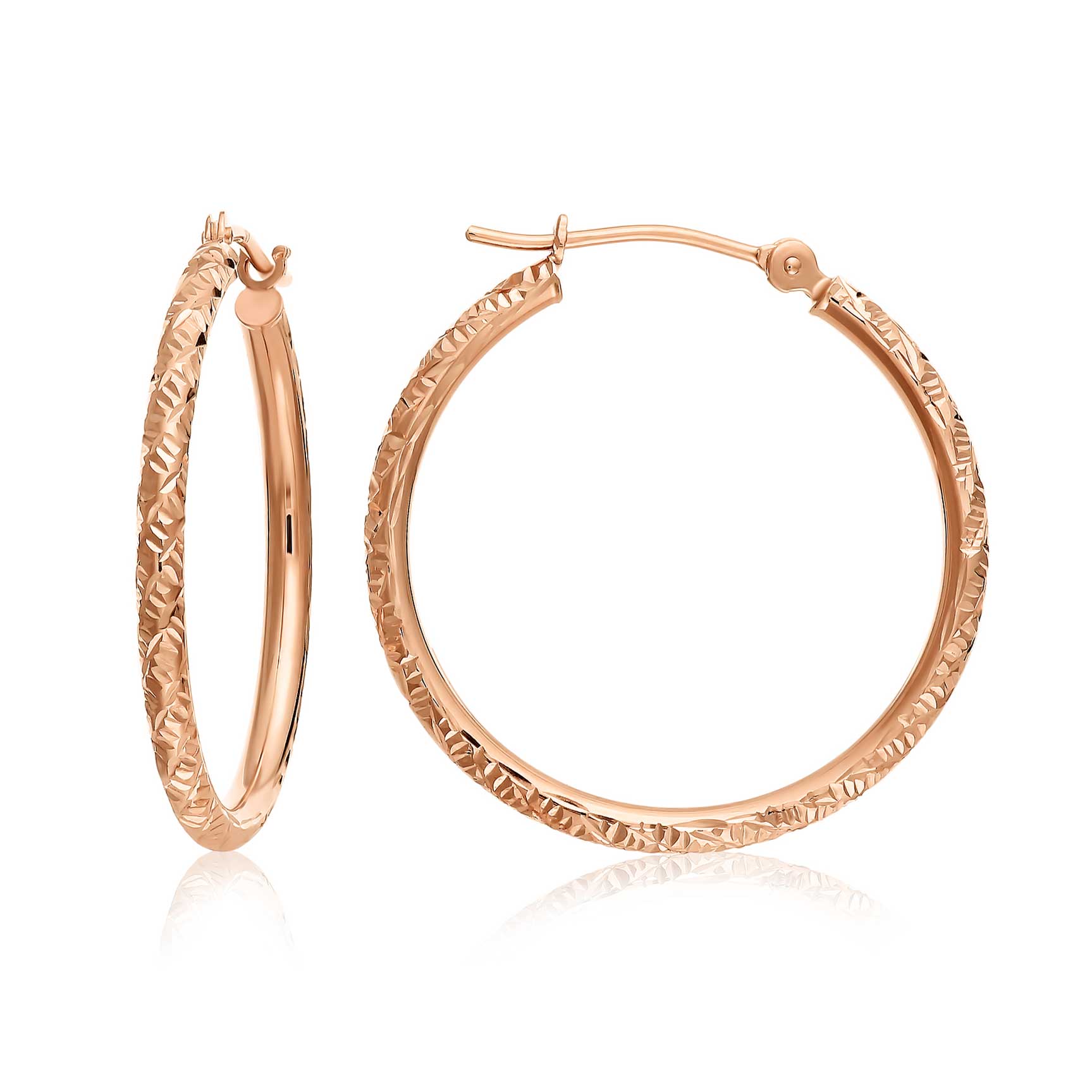 14k Gold Tornado Diamond Cut Hoop Earrings, 25mm (1 Inch)