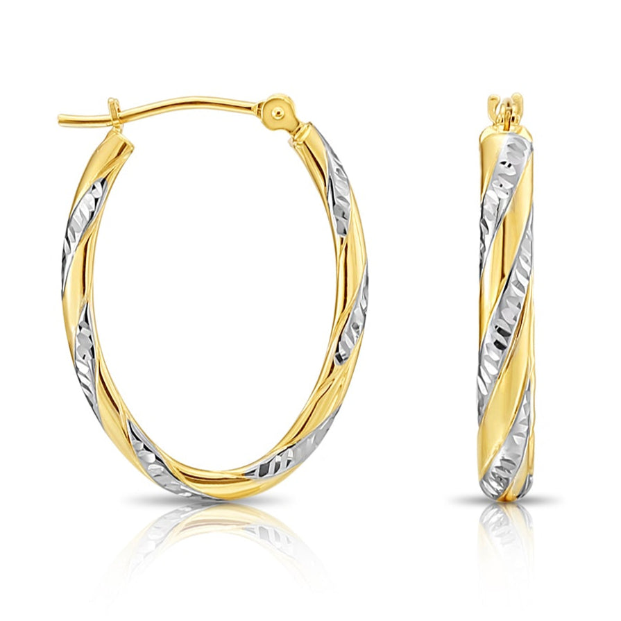 14k Gold Two-Tone Spiral Oval Hoop Earrings