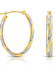 14k Gold Two-Tone Spiral Oval Hoop Earrings