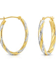 14k Gold Two-Tone Spiral Oval Hoop Earrings
