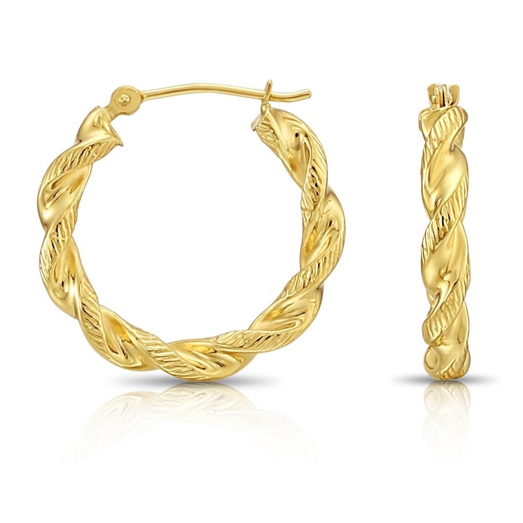 10k Gold Twisted Extra Large Thick Gold Hoop Earrings Yellow Gold