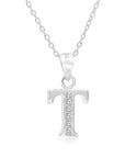 CZ Initial Charm Necklace, All Letters in Sterling Silver