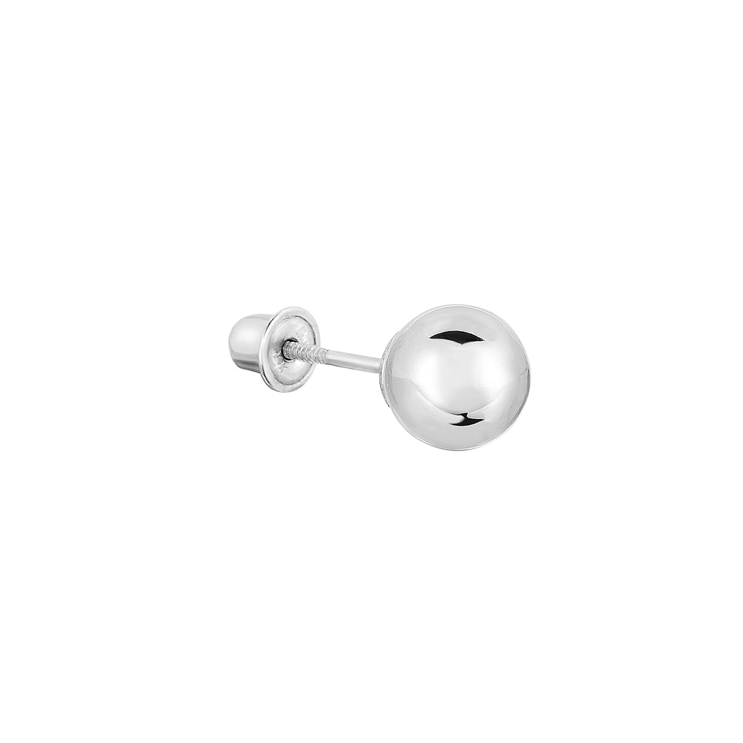14k White Gold Classic Ball Stud, Single Earring, Screwback (Unisex)