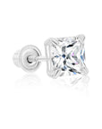 14k White Gold Square Zirconia Stud, Single Earring, Screwback