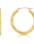 14K Yellow Gold Full Diamond-Cut Flat Hoop Earrings