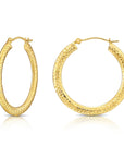 14K Yellow Gold Full Diamond-Cut Flat Hoop Earrings