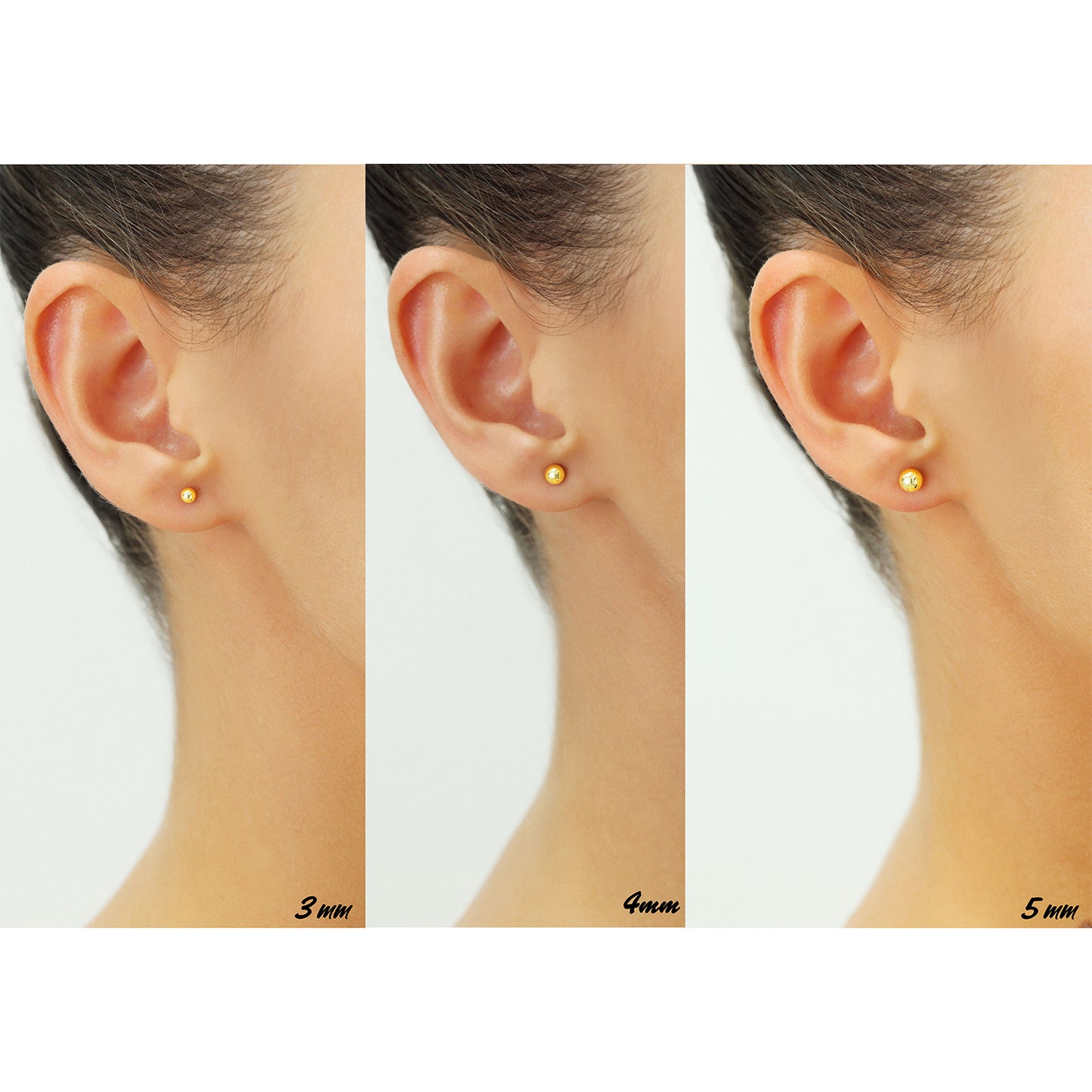 SET OF 3! 14k Yellow Gold Ball Stud Earrings with Screw Backings, Unisex