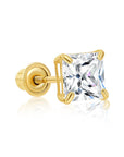 14k Yellow Gold Square Zirconia Stud, Single Earring, Screwback