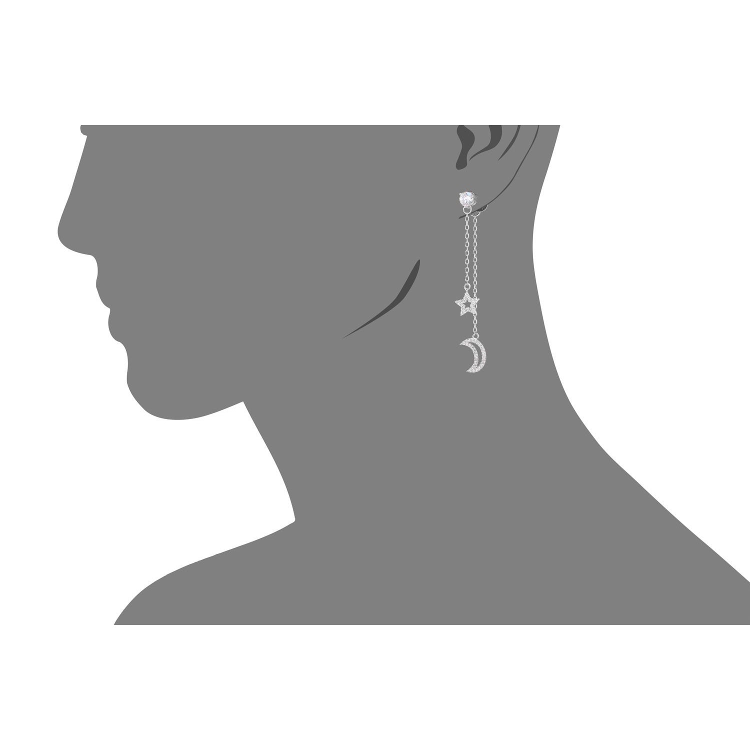 CZ Star and Moon Dangle Earrings in Sterling Silver