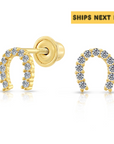 10k Yellow Gold Tiny Cute Lucky Horseshoe Stud Earrings