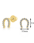 10k Yellow Gold Tiny Cute Lucky Horseshoe Stud Earrings