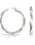 Twisted Glitter Round Hoop Earrings in Sterling Silver