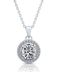 Solitaire and Halo Charm Necklace with CZ in Sterling Silver