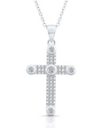 CZ Religious Cross Charm Necklace in Sterling Silver