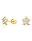 10k Yellow Gold Star Stud Earrings with Simulated Diamond and Secure Screw-Backs