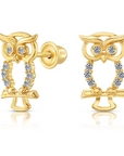 10k Yellow Gold Owl Stud Earrings, With Screwbacks
