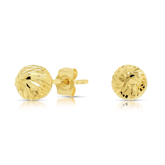 14K Yellow Gold Ball Stud Earrings with Spiral Engraving White Gold / 3mm