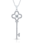 CZ Key Charm Necklace in Sterling Silver