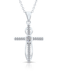 CZ Cross Charm Necklace in Sterling Silver