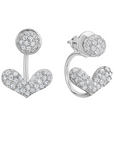 CZ Heart Illusion Earrings, Back Front Ear Jacket Style in Sterling Silver