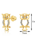 10k Yellow Gold Owl Stud Earrings, With Screwbacks