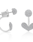 CZ Heart Illusion Earrings, Back Front Ear Jacket Style in Sterling Silver