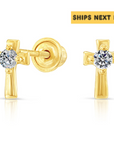 10k Yellow Gold Tiny Cute Cross Stud Earrings