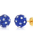 14k Yellow Gold Blue Sparkle Ball Studs